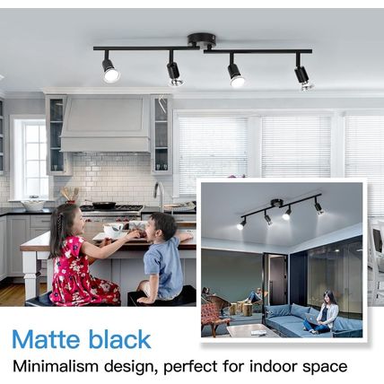 wowatt 4 Way LED Ceiling Spotlight Fittings, Black Ceiling Light Rotatable