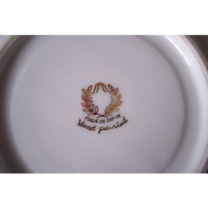 Marked in Gold MADE IN JAPAN Hand Painted Black & White Footed Teacup & Saucer