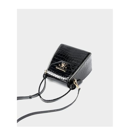 Women Genuine Leather Handbags Crocodile Pattern Handheld Cross Bag Black