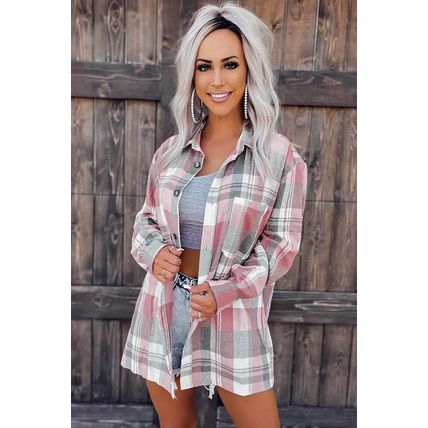 Pink Plaid Button Up Patch Pocket Shirt