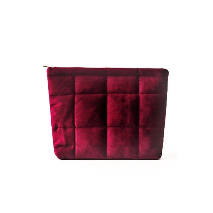 Burgundy Quilted Velour Zipper Cosmetic Organize Pouch