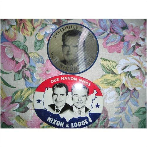 Vintage Nixon Lodge political campaign buttons.