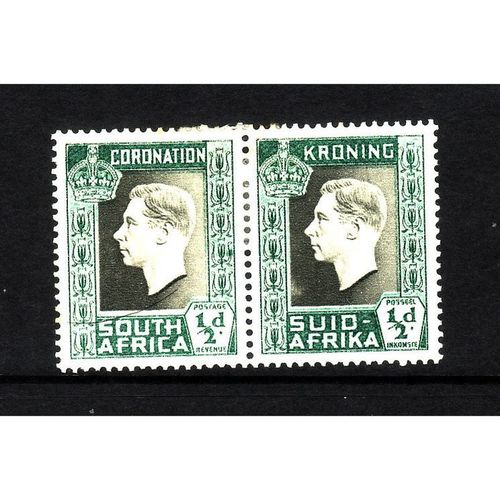 SOUTH AFRICA 1937 CORONATION 1/2d BLACK & GREEN HORZ PAIR SG71 M / MINT
