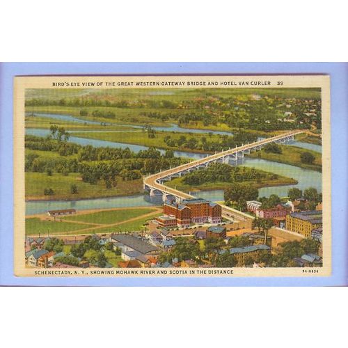 New York Schenectady Birds Eye View Of The Great Western Gateway Bridge & ~220