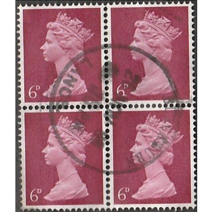 1967-9 Definitive Machin 6d Value, Fine Used Block of Four