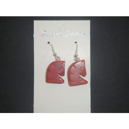 Simple native carved carnelian horse head earrings equestrian nature animals