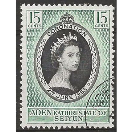 Aden Kathiri State of Seiyun 1957 SG28 15c Coronation Very Fine Used ..