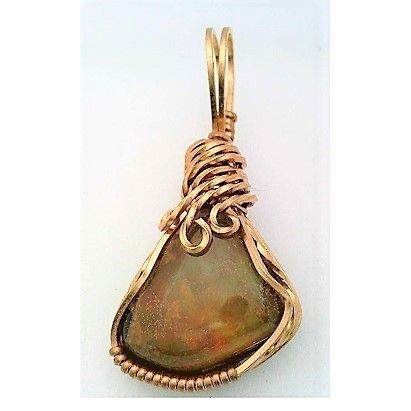 Welo Opal Bronze Wire Wrap Gemstone Pendant 55