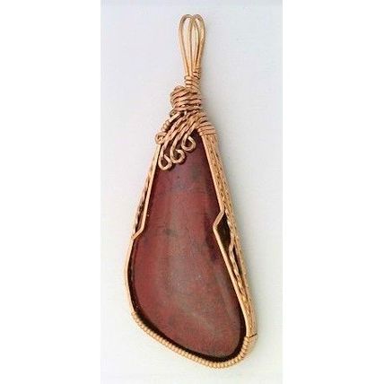 Red Speckled Hematite Bronze Wire Wrap Gemstone Pendant 16