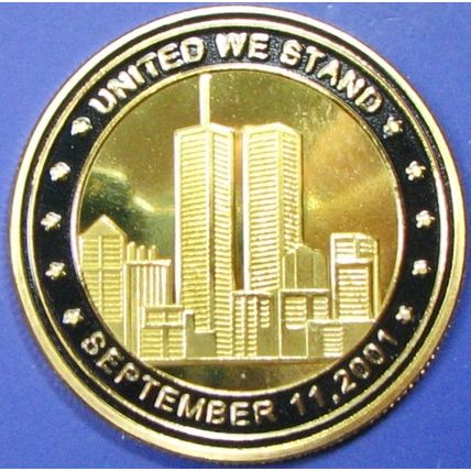 Remember 9/11. Challenge Coin. 1.50" Gold Tone. 80b.