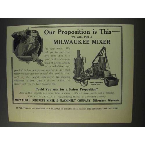 1910 Milwaukee Concrete Mixer Steamer Ad