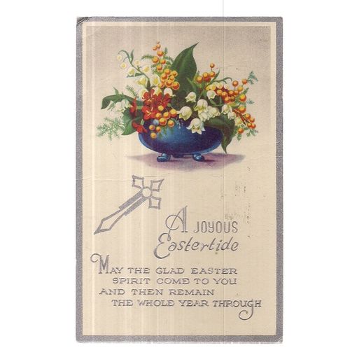 A JOYOUS EASTERTIDE, used antique postcard 1947 postmark /