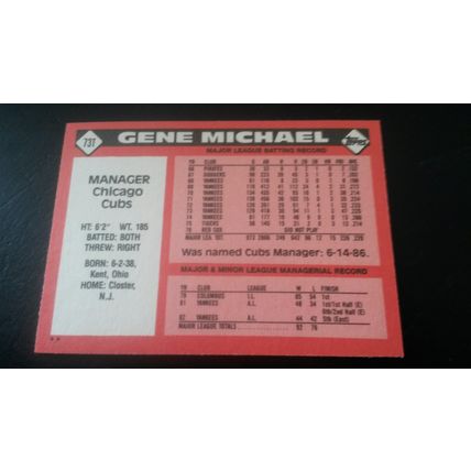 1986 Topps Traded Card # 073T Gene Michael Excellent (5) Chicago Cubs