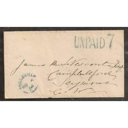 CANADA ! Stampless Belleville UC to Seymore CW 1864
