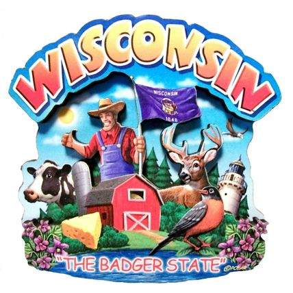 Wisconsin the Badger State Artwood Montage Fridge Magnet
