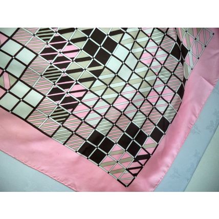 Rudolf Brauchbar Vintage 60s Silk Rolled Abstract PINK silver Multi Mint Scarf