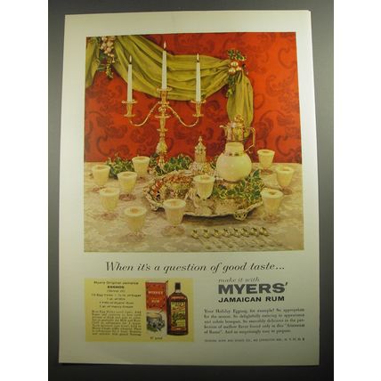 1956 Myers Rum Ad - When it's a question of good taste