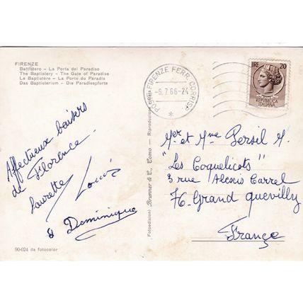Firenze Battistero Porta del Paradiso Italy Postcard posted 1966 creased