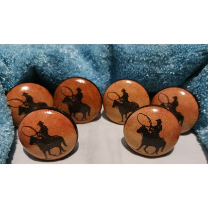 Cabinet Knobs With Cowboy and Horse Scene Horse (Six)