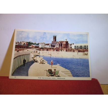 THE SWIMMING POOL, PENZANCE, CORNWALL used postcard 1954 pm =