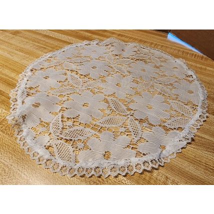 3 Vintage Hand Made Round Doilies White Aqua & Cream
