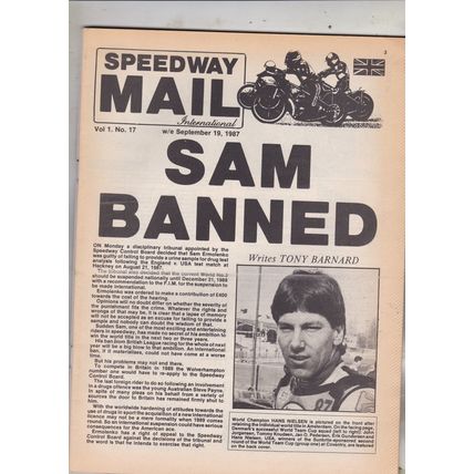 Speedway Mail International : September 18, 1987. Silver wins NLRC. Sam banned