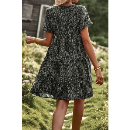 Women's Floral Polka Dots Boat Neck Loose A Line Midi Dres