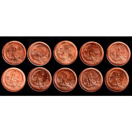Australia 10 x One Cent Coins 1970 to 1979 Possum Queen Elizabeth II 1c QE II