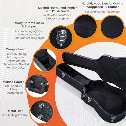 AW Acoustic Guitar Case Hard Dreadnought 41 Inch Wooden Hardshell Carrying Case