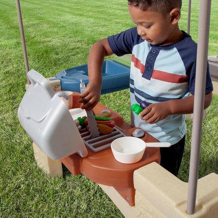Step2 All around Playtime Patio with Canopy, Kids Indoor/Outdoor Kitchen Playset