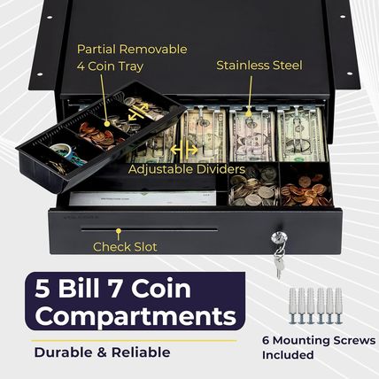 Volcora Cash Register Drawer with under Counter Mounting Metal Bracket - 16" Bla