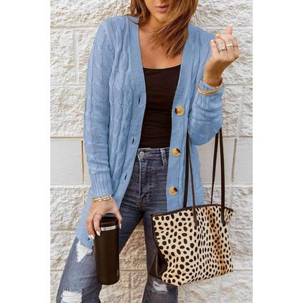 Sky Blue Button Pocket Knit Cardigan