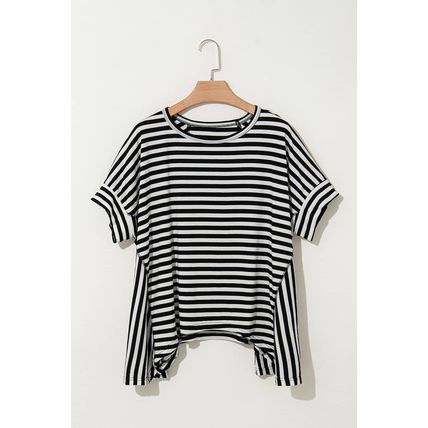 Black Stripe Batwing Sleeve Crewneck Oversized Top