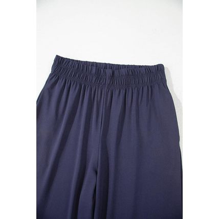 Navy Blue Raw Hem Loose Tee and Wide Leg Pants Set
