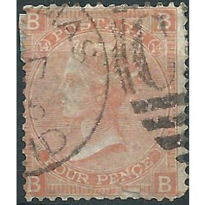 1873 SG94 4d Vermillion Plate 14 Check Letters "BB" Good+ Used.