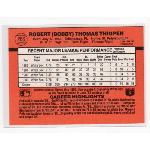 1990 Donruss Bobby Thigpen baseball card #266 – White Sox