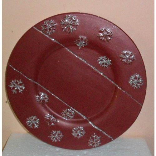 DEKOTELLER,3St. Kerzenteller,20cm,Silberdekor,rot