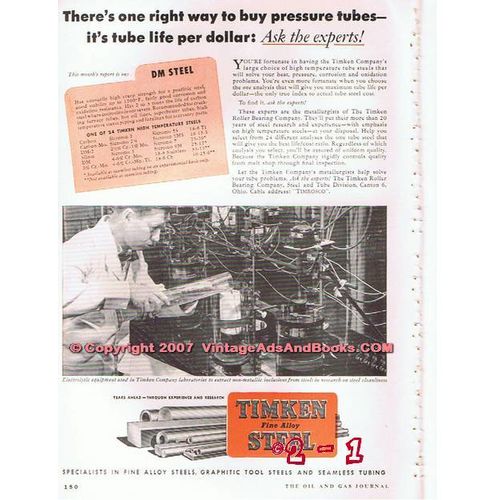 TIMKEN ROLLER BEARING COMPANY 1955 ask experts pressure vintage ad