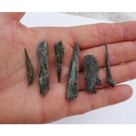 B Black Kyanite Raw 6 Pcs Small Gemstones Crystals Metaphysical Energy Work