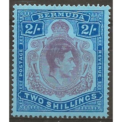 Bermuda 1943 SG116c 2/- Purple & Blue/Deep Blue Perf 14 Mounted Mint .