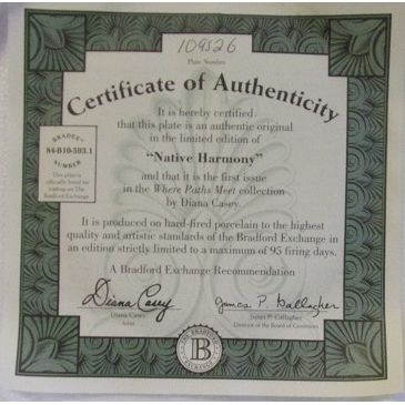 BRADFORD EXCHANGE ' NATIVE HARMONY ' WHERE PATHS MEET series (1996)