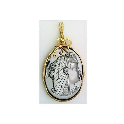 Cleopatra Glass Cameo Brass Wire Wrap Pendant 4