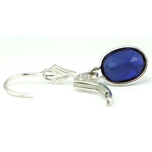 Created Blue Sapphire, 925 Sterling Silver Leverback Earrings, SE001