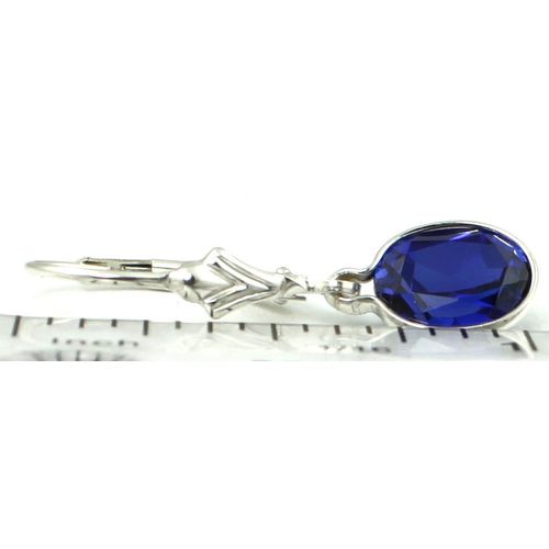 Created Blue Sapphire, 925 Sterling Silver Leverback Earrings, SE001