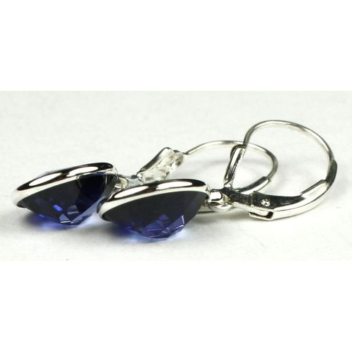 Created Blue Sapphire, 925 Sterling Silver Leverback Earrings, SE101