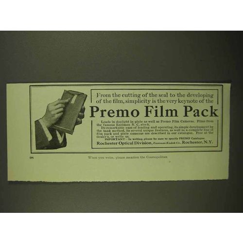 1909 Eastman Kodak Premo Film Pack Ad