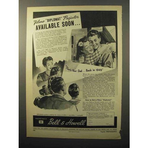 1945 Bell & Howell Filmo Diplomat Movie Projector Ad