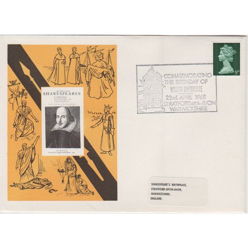 GB 1968 Shakespeare Birth Anniversary special cover Stratford Upon Avon pm