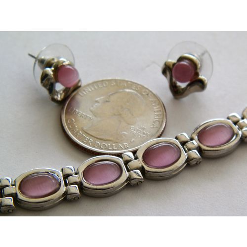 7 1/2'' SILVERTONE LILAC STONE BRACELET & EARRINGS SET