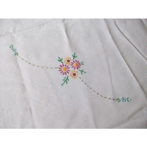 VINTAGE HAND EMBROIDER TABLECLOTH 1960 49” x 46” **GC**